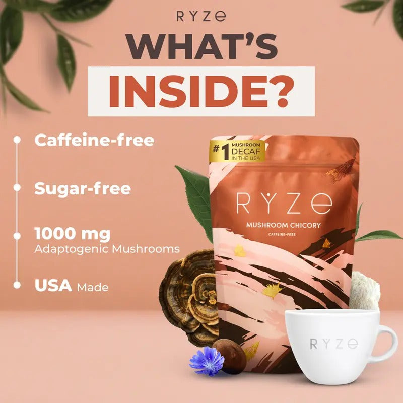 RYZE Mushroom Chicory Coffee – Caffeine-Free, 30 Servings