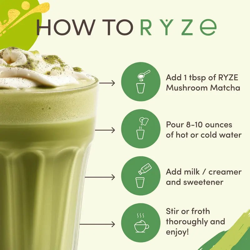 RYZE Mushroom Matcha Starter Kit – USDA Organic, 60 Servings