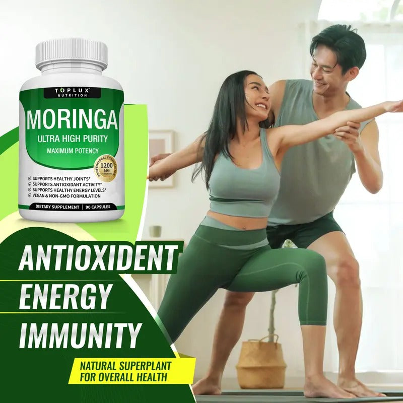 Toplux Moringa Capsules 1200mg – Pure Moringa Powder for Immune, Gut Health & Detox – 90 Capsules