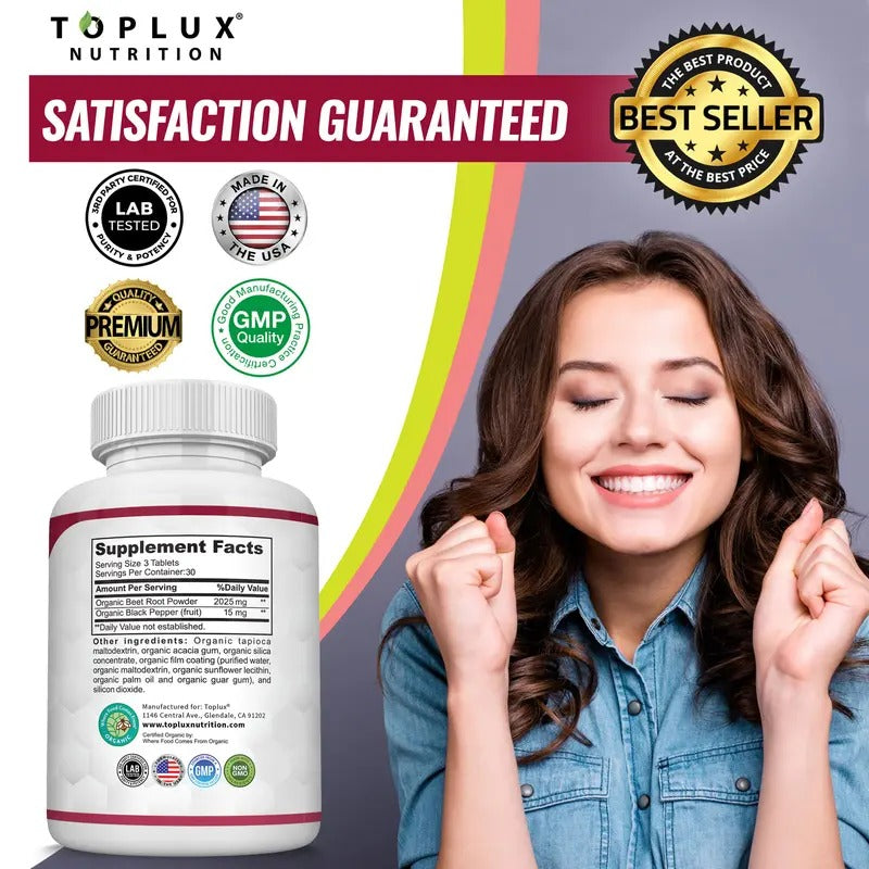Toplux Organic Beet Root Tablets 2040mg – Nitric Oxide Booster