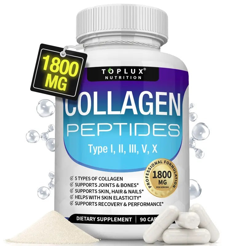 Toplux Collagen Peptides 1800mg – 5-Type Complex, 90 Capsules