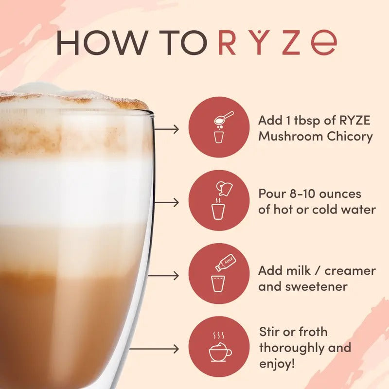 RYZE Mushroom Chicory Coffee – Caffeine-Free, 30 Servings