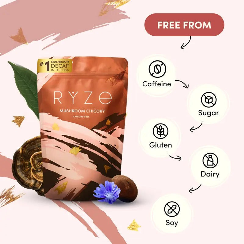 RYZE Mushroom Chicory Coffee – Caffeine-Free, 30 Servings