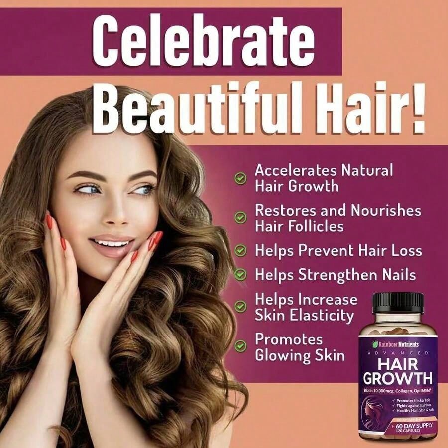 Miriyalyad 24-in-1 Hair Growth Vitamins – Biotin 10,000mcg, 60-Day Supply