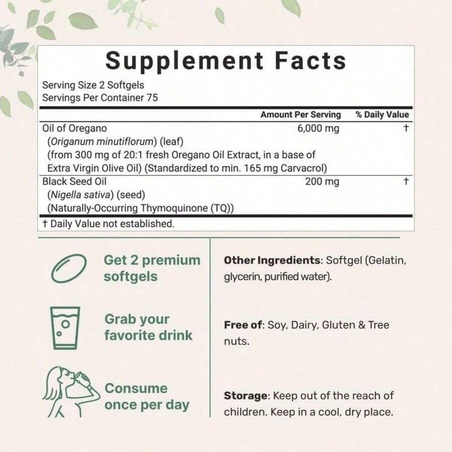 Miriyalyad Oregano Oil with Black Seed Oil Softgels