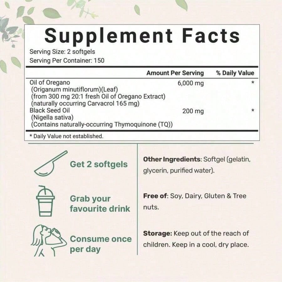 Top Grade Oregano & Black Seed Oil Blend – 150 or 300 Softgels