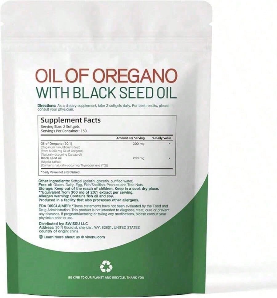 VivoNu Oregano Oil & Black Seed Oil Capsules – Non-GMO, Organic