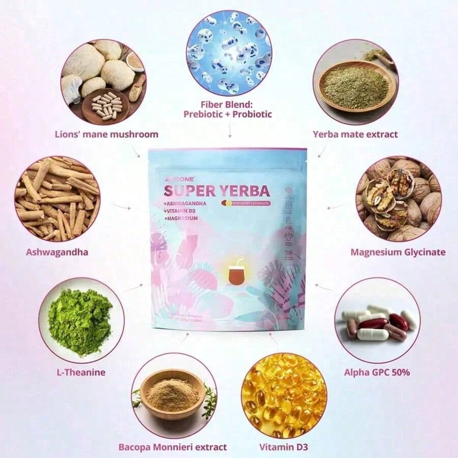 Zooone Super Yerba Mate Instant Tea – Raspberry Lemonade, 30 Servings