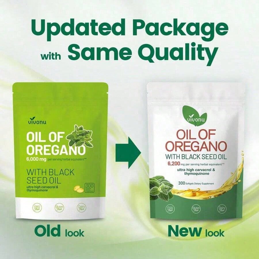 Vivonu Oil of Oregano & Black Seed Oil 6200mg – 300 Softgels