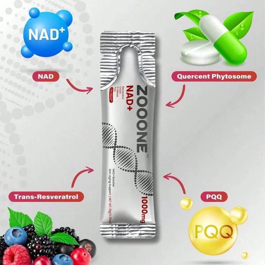 ZOOONE 1000mg NAD+ Berry Flavor Drink Mix For Skin Aging Support, Energy, And Focus - 30 Pack -