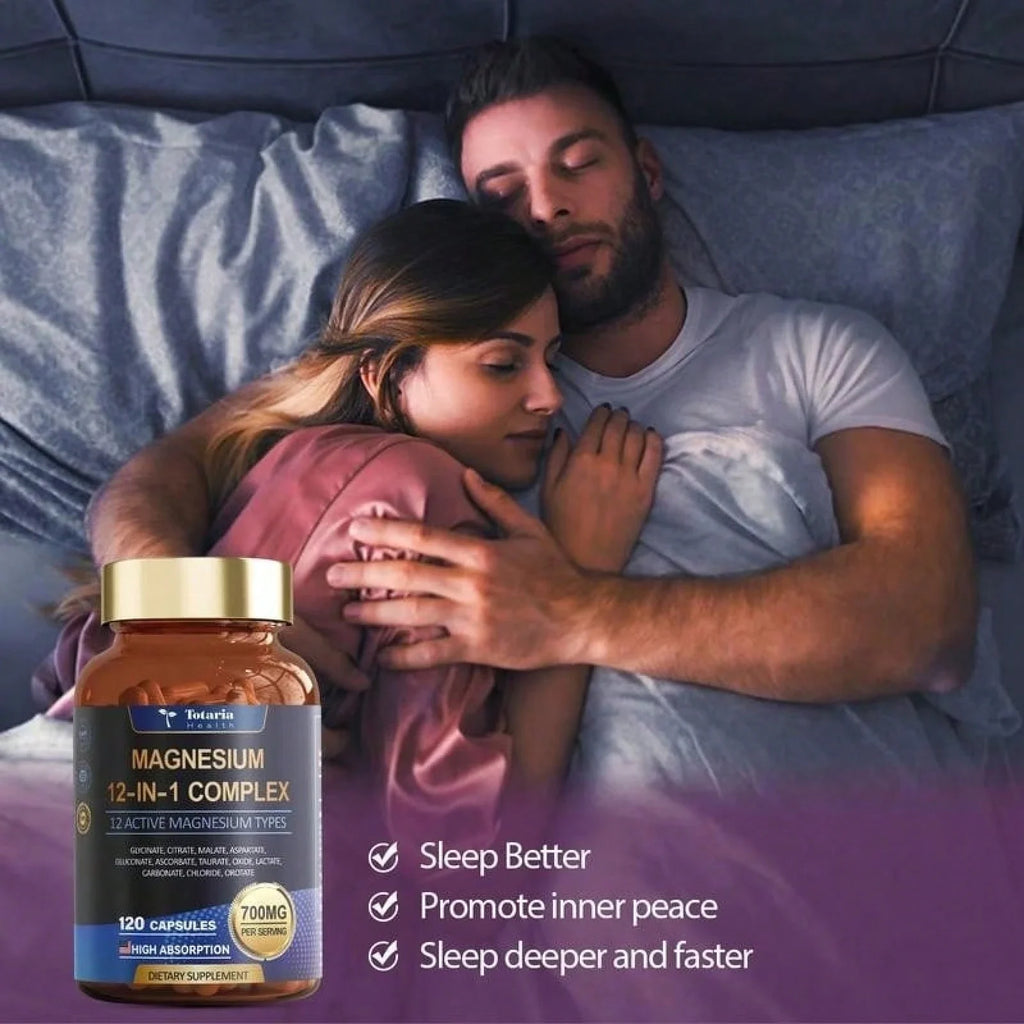 12-In-1 Magnesium Complex 700mg - Supplement With Glycinate Citrate Malate Oxide Taurate Aspartate Orotate, Vegan Capsules For Muscle, Heart, And Relaxation Support