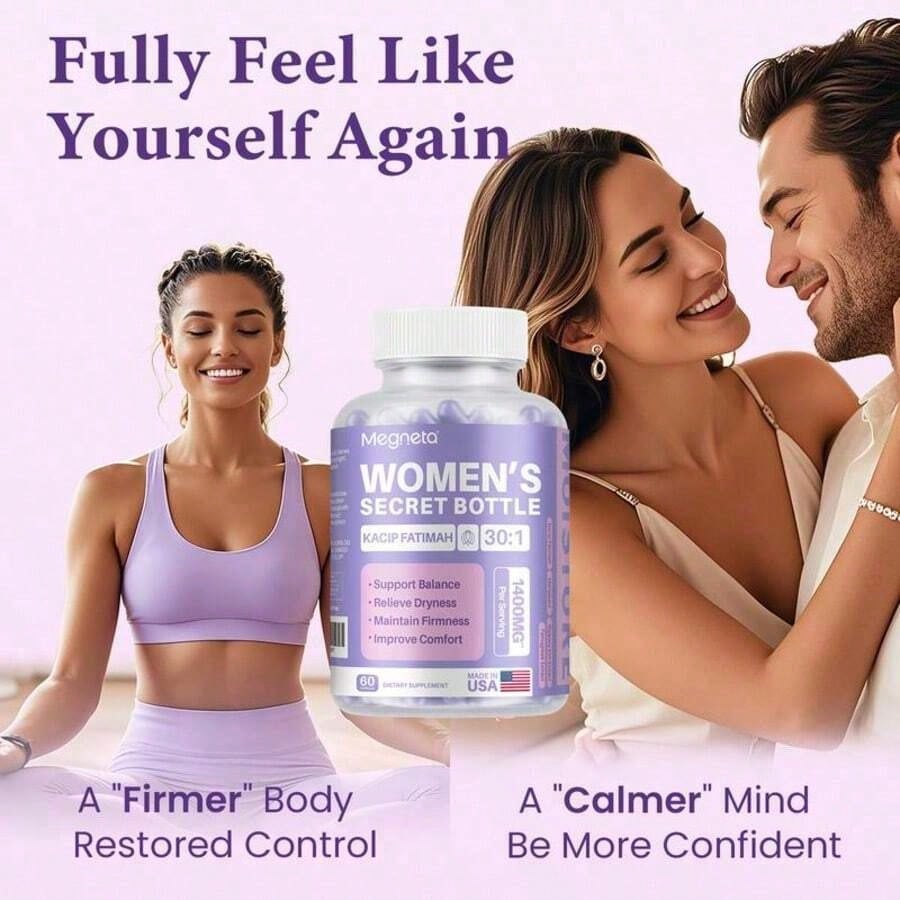 Megneta Bottle- 60 Tablets - Healthcare | Kacip Fatimah 1000MG | Plus With Manjakan & Slippery Elm & Fenugreek(Old & New Packaging--Mixed Shipment, For Women, Free Shipping, Daily Health Care