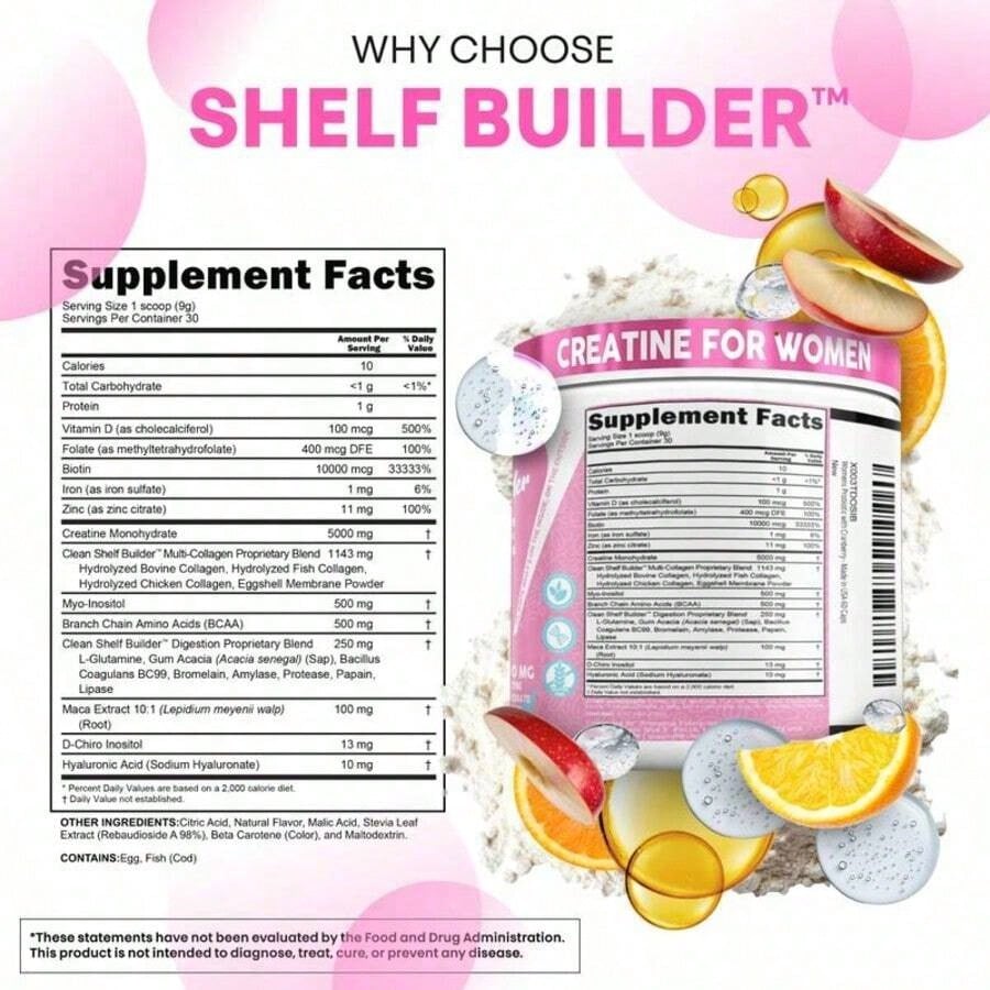 Women's Creatine Monohydrate Powder With BCAAs, Collagen, Myo-Inositol, L-Glutamine, & More For Optimal Wellness & Beauty Support – Shelf Builder