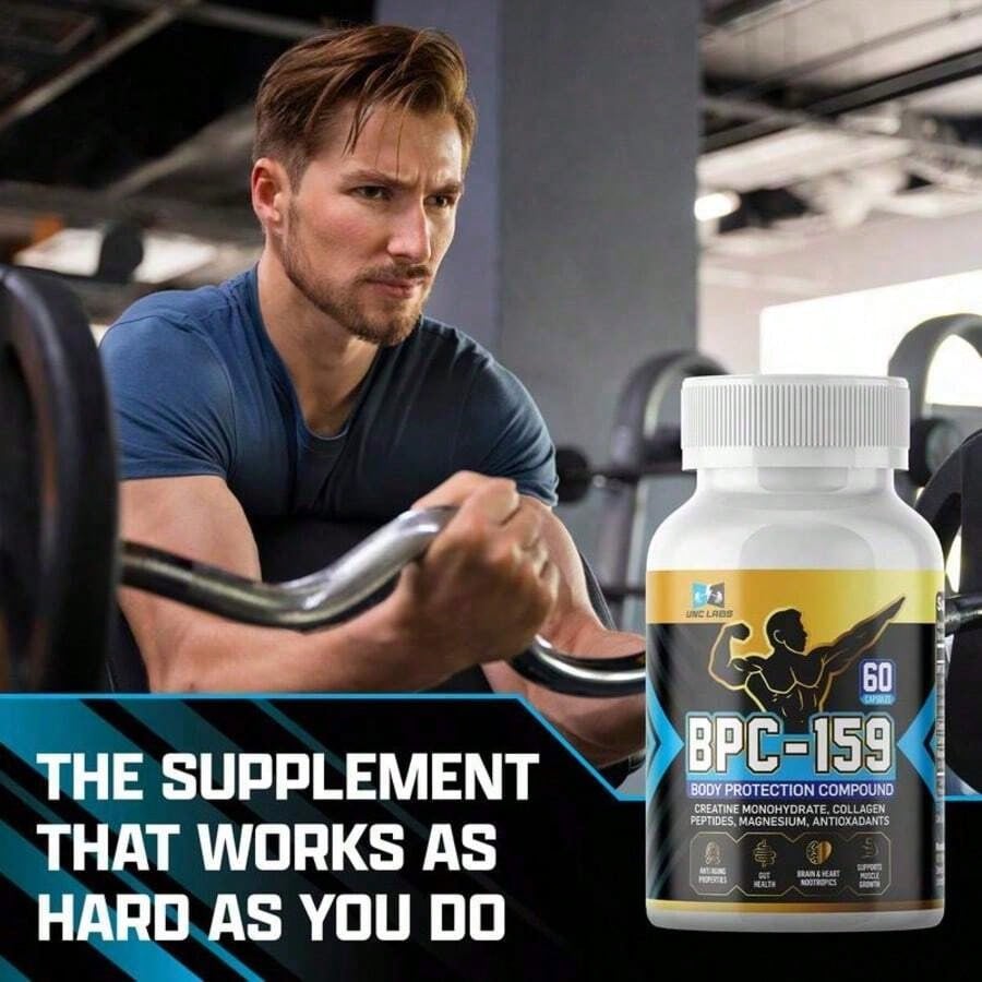 BPC-159 Peptide Capsules- BPC-157 Blend With Creatine Monohydrate, Collagen Peptides & Magnesium Gluten Free | 60 Capsules