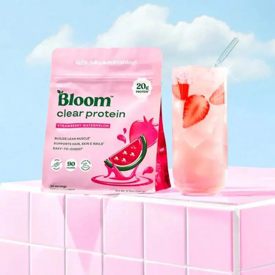 Bloom Nutrition Clear Protein | Clear Whey & Collagen Blend, 20g Protein, Low Calorie Fruity Protein Drink For Women