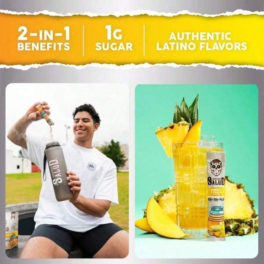 Salud 2-In-1 Hydration Packets + Immunity Electrolytes Powder, Piña Colada - Agua Fresca Drink Mix, Elderberry, Dairy & Soy Free, Non-GMO, Gluten Free, Vegan, Low Calorie, 1g Sugar (15 Servings)