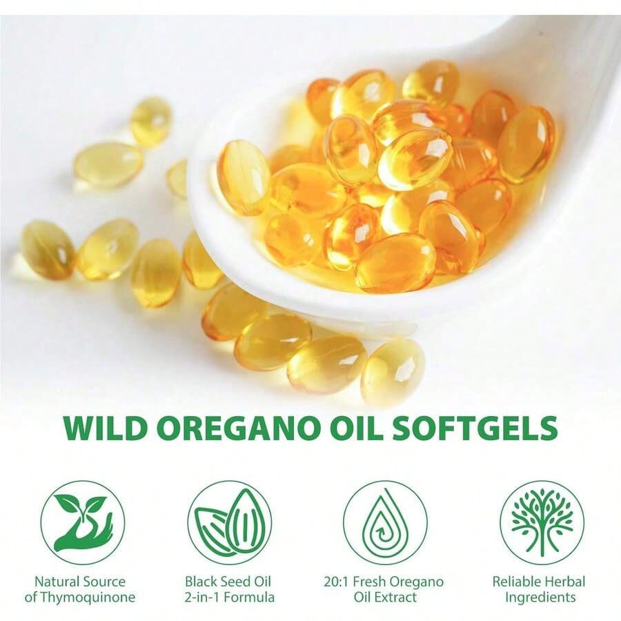 Oil Of Oregano With Black Seed Oil Softgels, Carvacrol + Thymoquinone, 2-In-1 Herbal Softgels, 60 Count