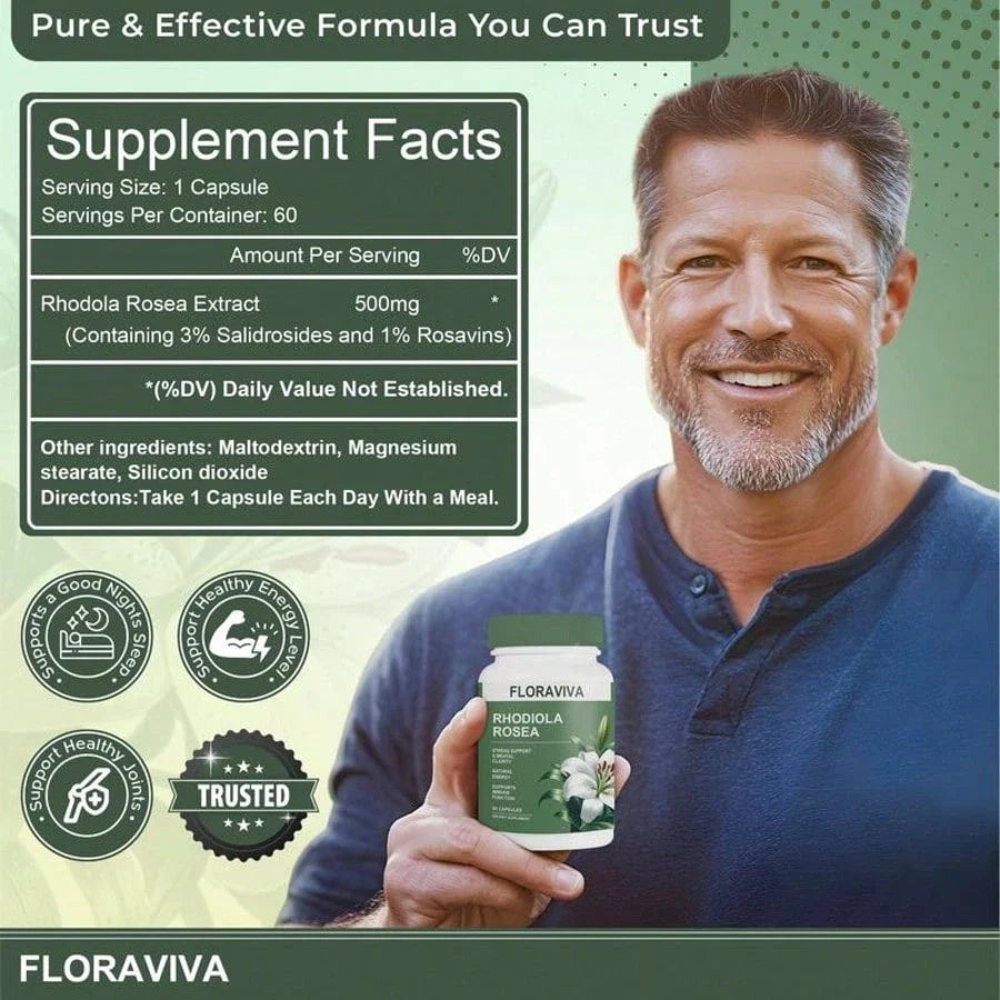 Rhodiola Rosea Capsules For Stress Support & Natural Energy – Adaptogen Supplement For Focus, Mood & Mental Clarity, Daily Wellness Formula (60 Capsules)