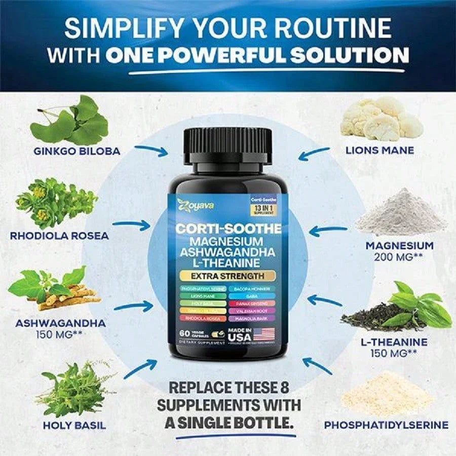 Zoyava Soothe-Smooth Bundle,Soothe & Smooth Bundle Multivitamin Combo, Cortisol Support Myo-Inositol Multivitamin Combo With Magnesium Glycinate, Ashwagandha,