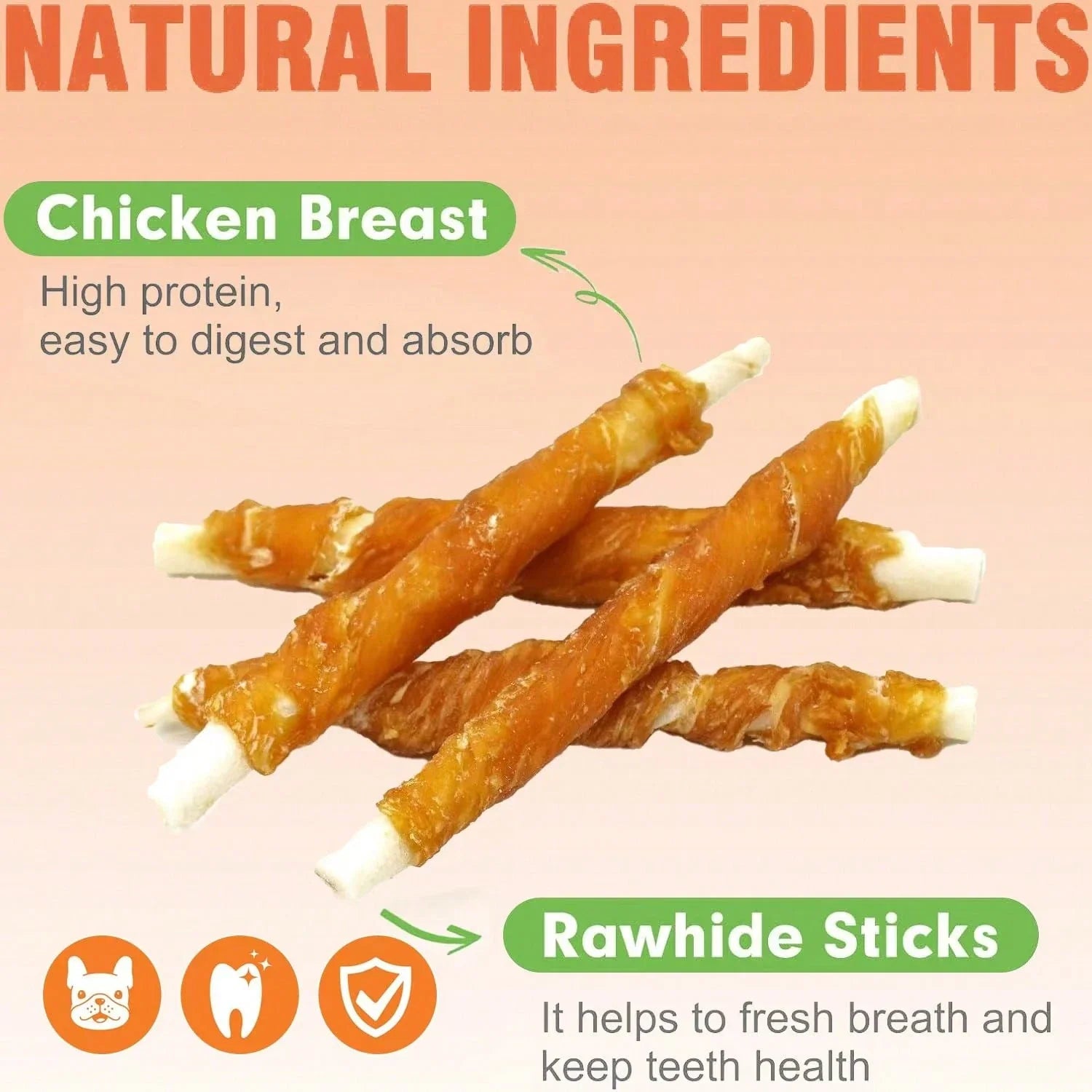 100% Grain-Free Chicken Wrapped Cowhide Teething Treats For Dogs - 18PCS Natural Dental Chews For Puppies And Adult Dogs - Perfect Training Reward & Oral Care Chew Sticks For Small, Medium, & Large Breeds -